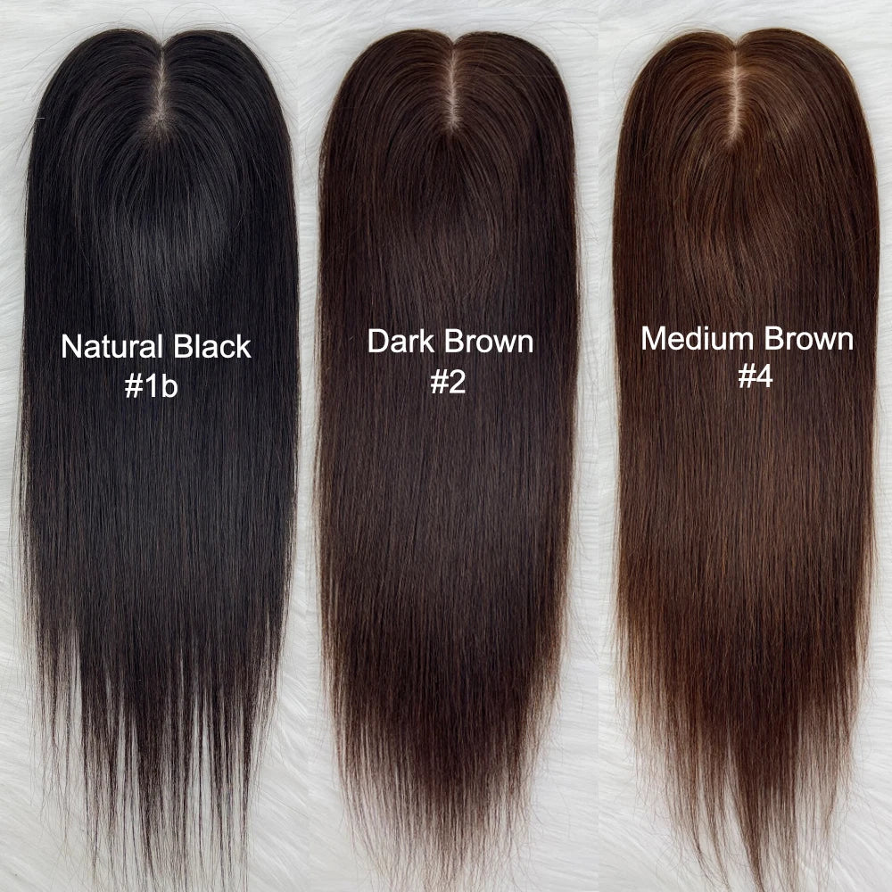 Black Brown Color Topper With Clips 3 Sizes Silk Base Virgin Human Hair Women Toppers Free Part Natural Scalp Top European Hair