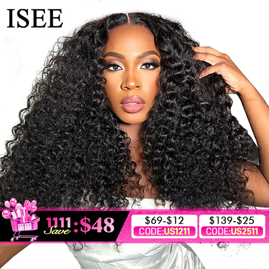 Wear Go Wig ISEE HAIR PreBleached Knots Kinky Curly HD Lace Glueless Human Wigs Ready To Go Pre Cut Lace PrePlucked Hairline Wig