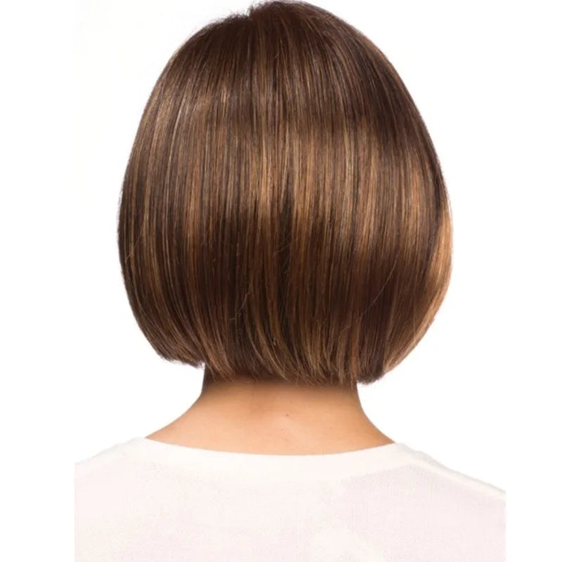 Women's Fashion Wig Natural Brown Short Bob Hair Wig with Side Bangs Daily Party Wigs for Women Female Heat Resistant Fake Hair