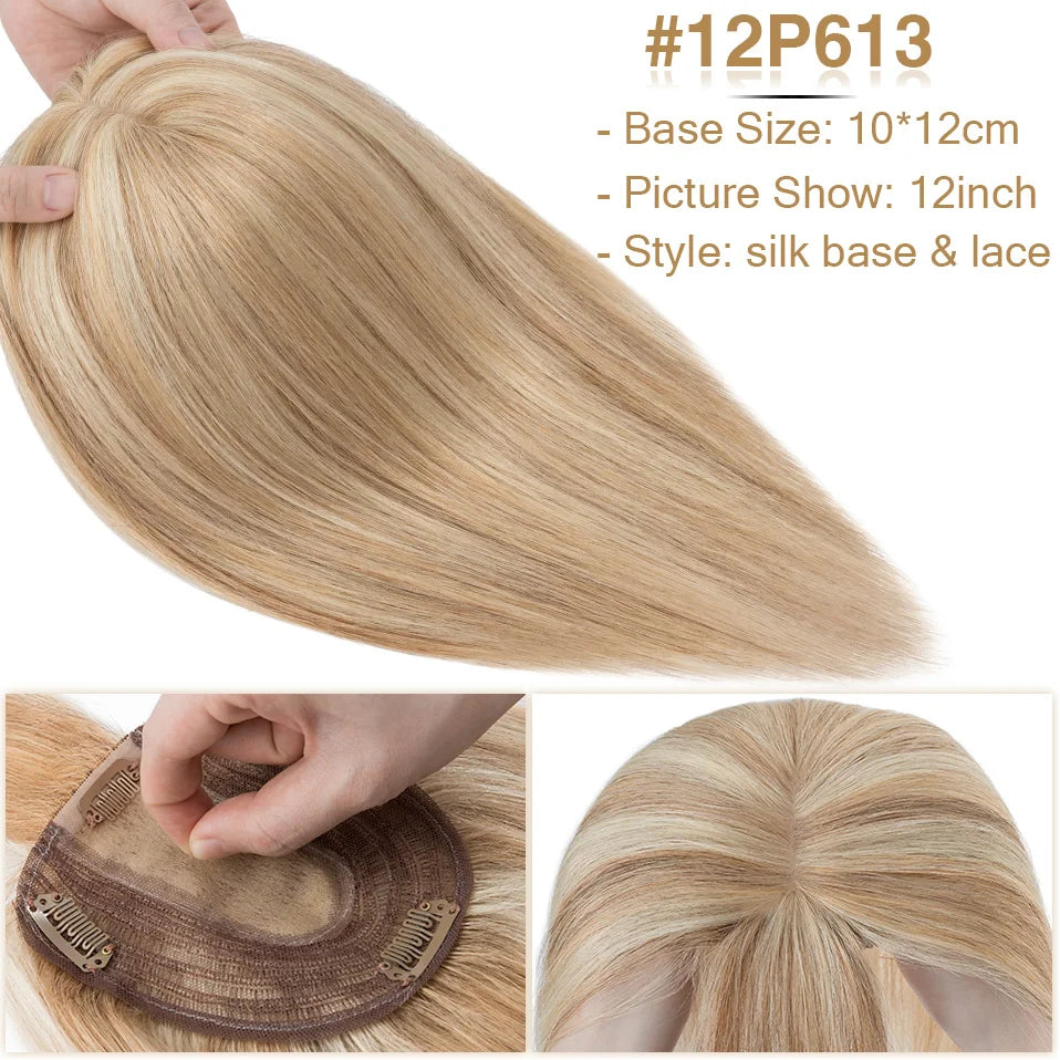 S-noilite Hair Toppers 10x12cm Women Topper 3.5x9cm Silk Base Natural Hair Wig 100% Human Hair For Women Hairpiece With Bangs