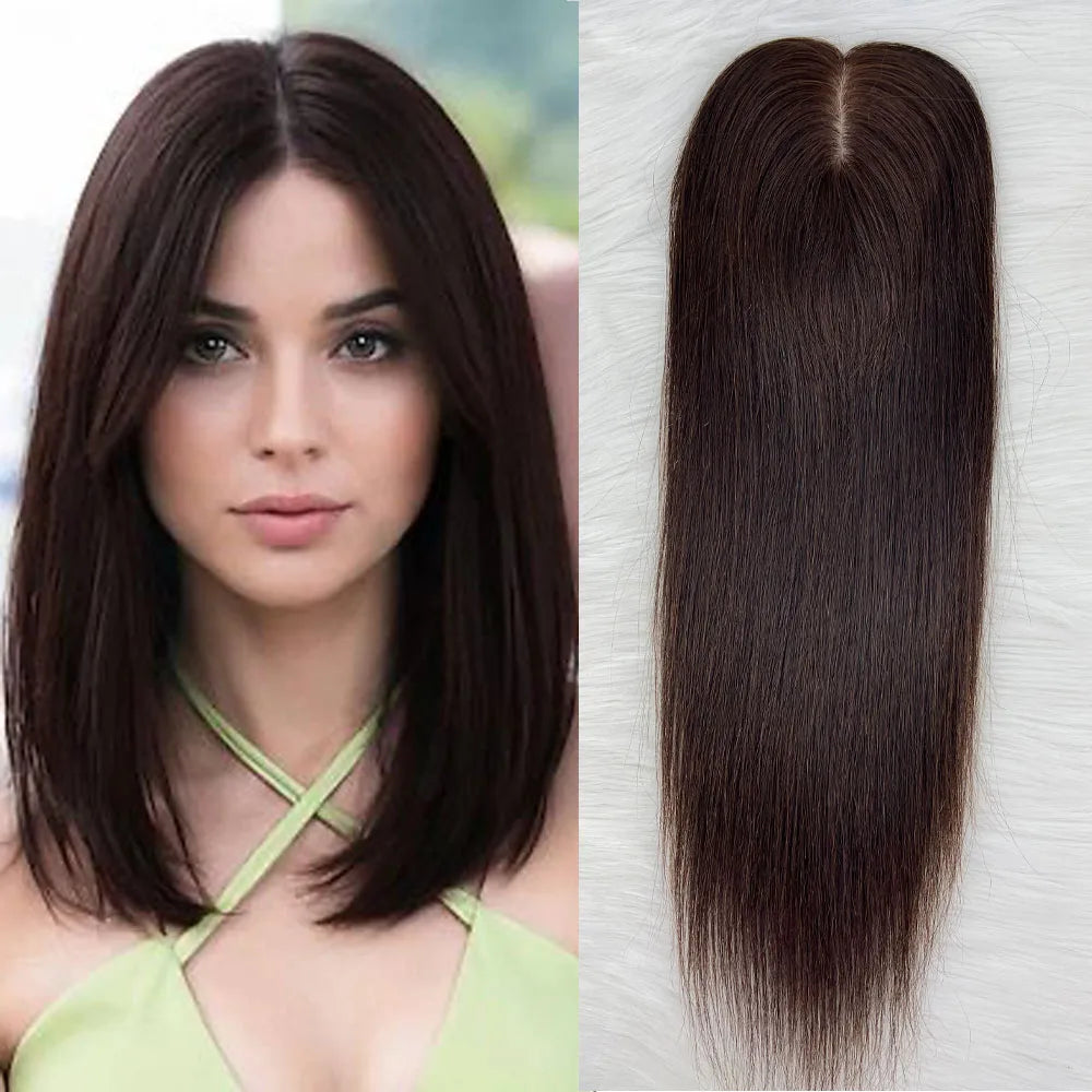 Black Brown Color Topper With Clips 3 Sizes Silk Base Virgin Human Hair Women Toppers Free Part Natural Scalp Top European Hair