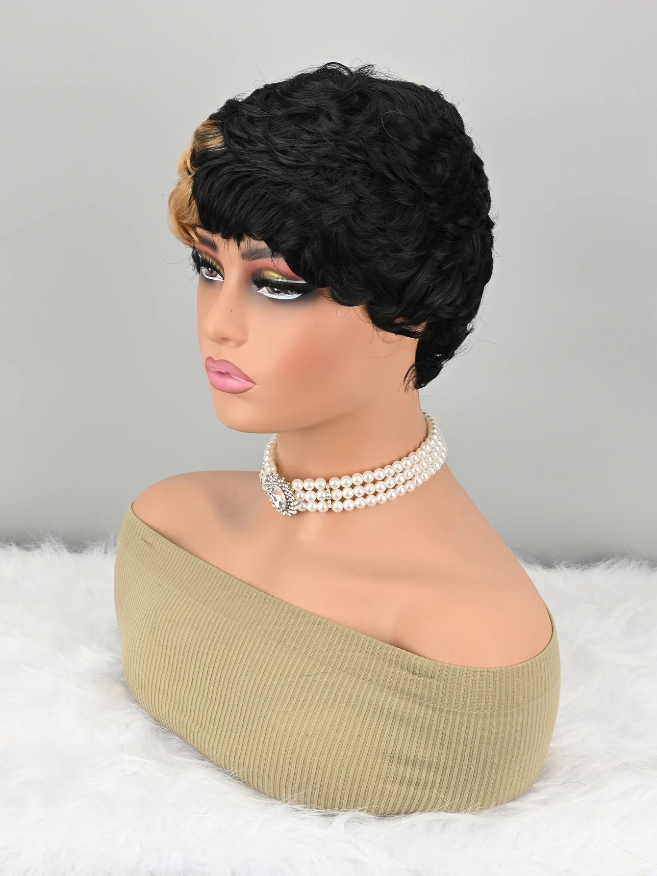 Short Bob synthetic Wig for Pixie Cut wigs Glueless Wig None Front Wig with Bangs Straight Full