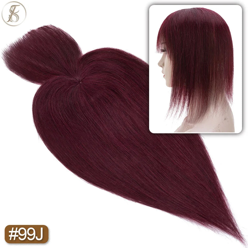 TESS Human Hair Toppers 8.5x8.5cm Women Topper 2cm Hair Vortex Natural Hair Wigs Center Crown Machine-made Hairpiece With Bangs