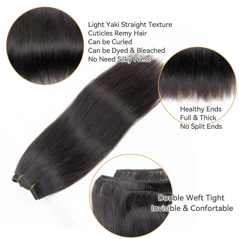 MRS HAIR Light Yaki Bundles Human Hair Yaki Straight Hair Bundles Remy Double Weft Bouncy Fluffy 1B Natural Black 12-24inch 100G