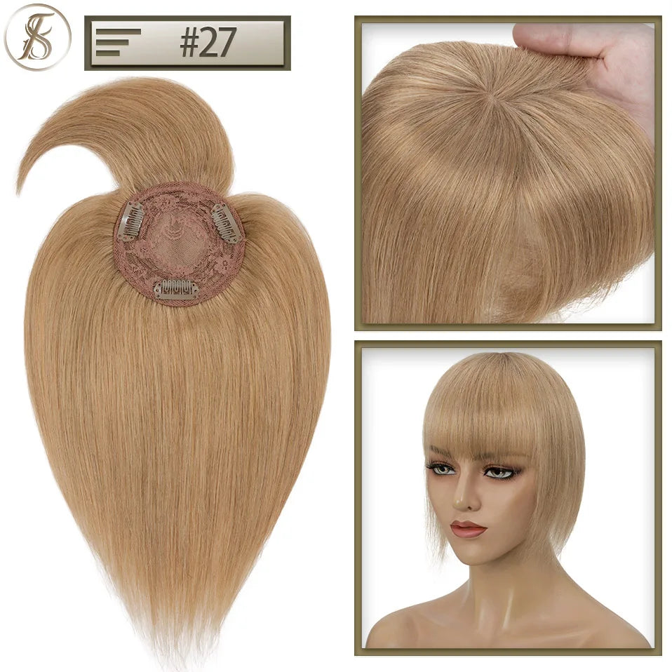 TESS Women Topper 8.5x8.5cm Hair Clips Hair Toppers Natural Hair Wigs 100% Human Hair For Women Hairpiece Clip In Hair Extension