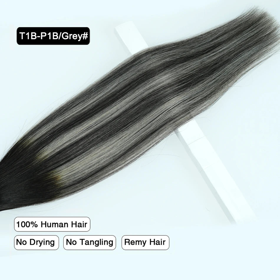 Straight Sliver Grey Human Hair Tape In Extensions Skin Weft Adhesive Tape In Grey Remy Hair Tape Extension 20Pcs/Set 50g 26Inch