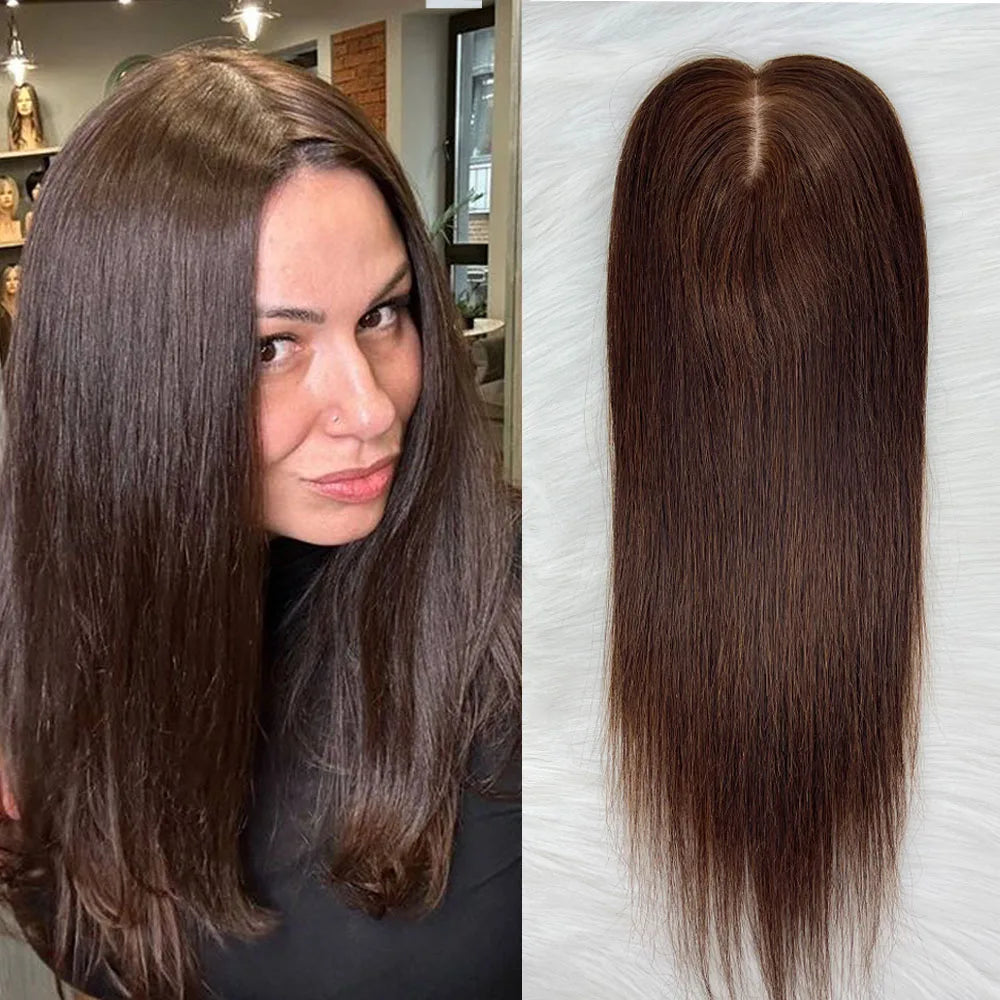 Black Brown Color Topper With Clips 3 Sizes Silk Base Virgin Human Hair Women Toppers Free Part Natural Scalp Top European Hair