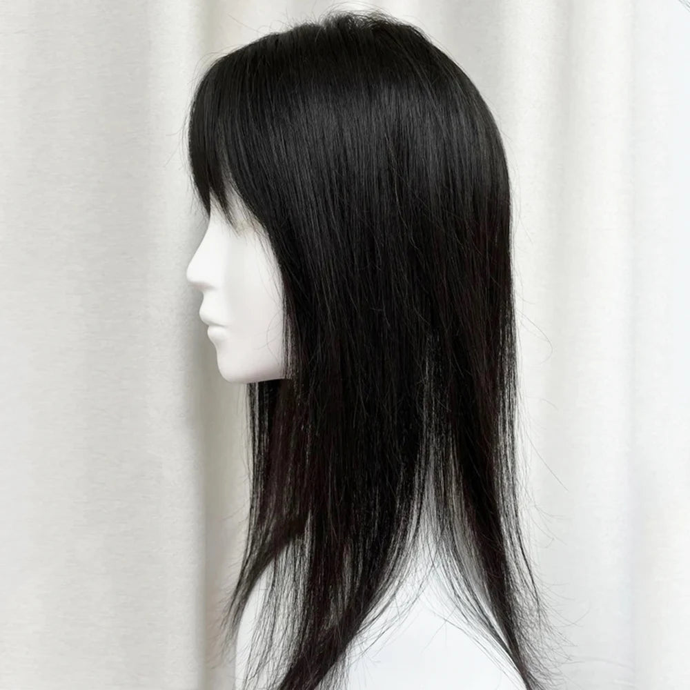 All Sizes Silk Base Virgin Human Hair Toppers with Bangs Full Handmade Silk Top Human Hair Piece Fringe Women Toupee With Clips