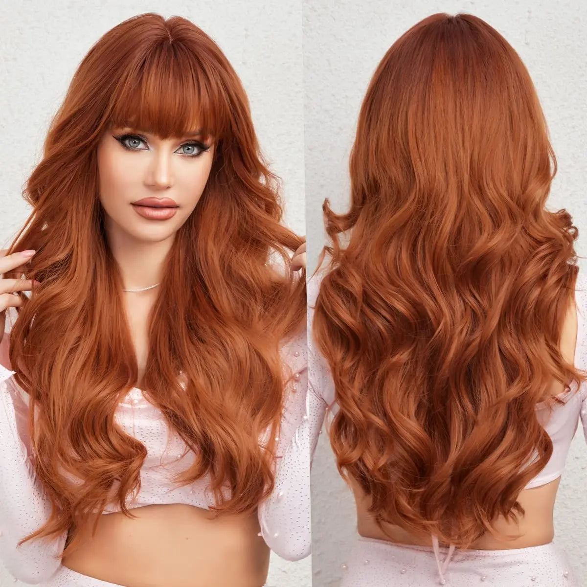 Blonde Ginger Yellow Lolita Cosplay Synthetic Wigs Long Curly Wavy Natural Hair with Bangs for Women Party Heat Resistant Wig