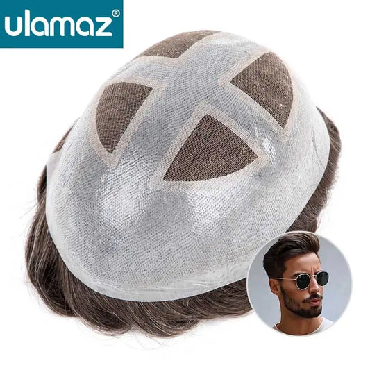 Man Hair Prosthesis French Lace Skin Hair System For Men Microskin Men's Capillary Prosthesis Indian Human Hair Toupee Mens Wig