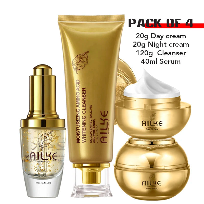 AILKE Collagen Lightening Face Care Set, Moisturizing, Even Skin Tone, Anti-Aging, Wrinkles, For All Skin Types Cosmetics