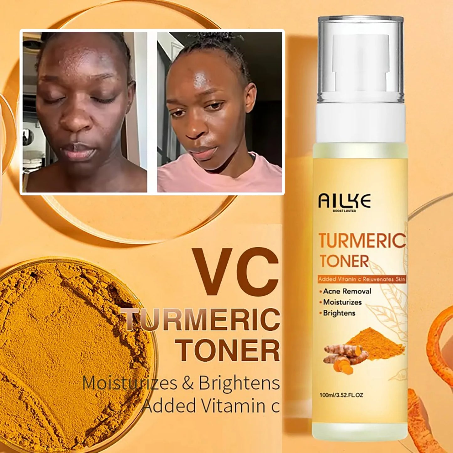 AILKE Organic Turmeric Skin Care Set, Brighten, Cleaning Skin, Reduce Acne,Pimples, Whitening, Even Skin Tone, Improve Dry Skin