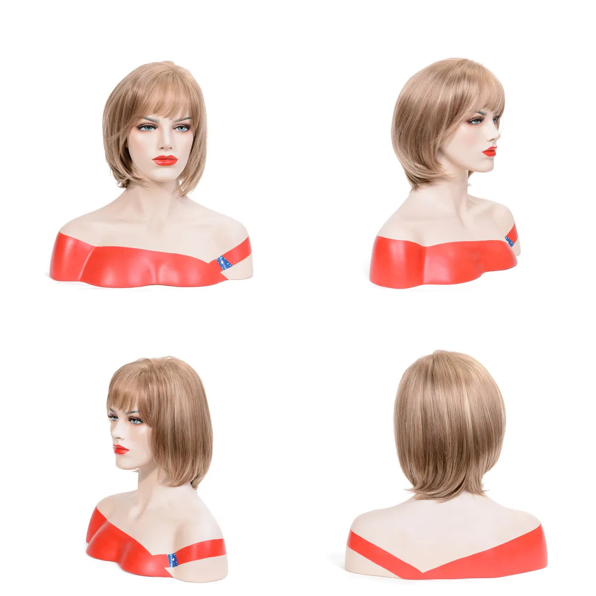 Women's Fashion Wig Natural Brown Short Bob Hair Wig with Side Bangs Daily Party Wigs for Women Female Heat Resistant Fake Hair
