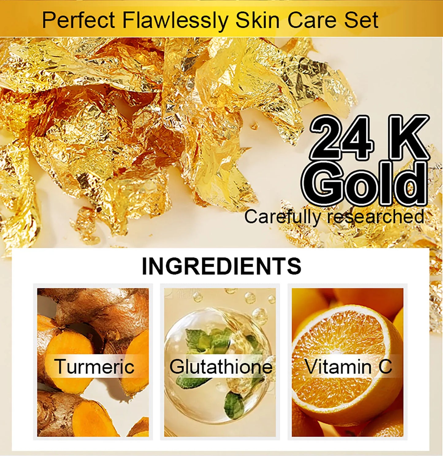 AILKE 24K Gold Perfect Flawlessly Lightening Skin Care Kit, Moisturizing, Smooth Skin, Even Skin Tone, Reduce Wrinkles