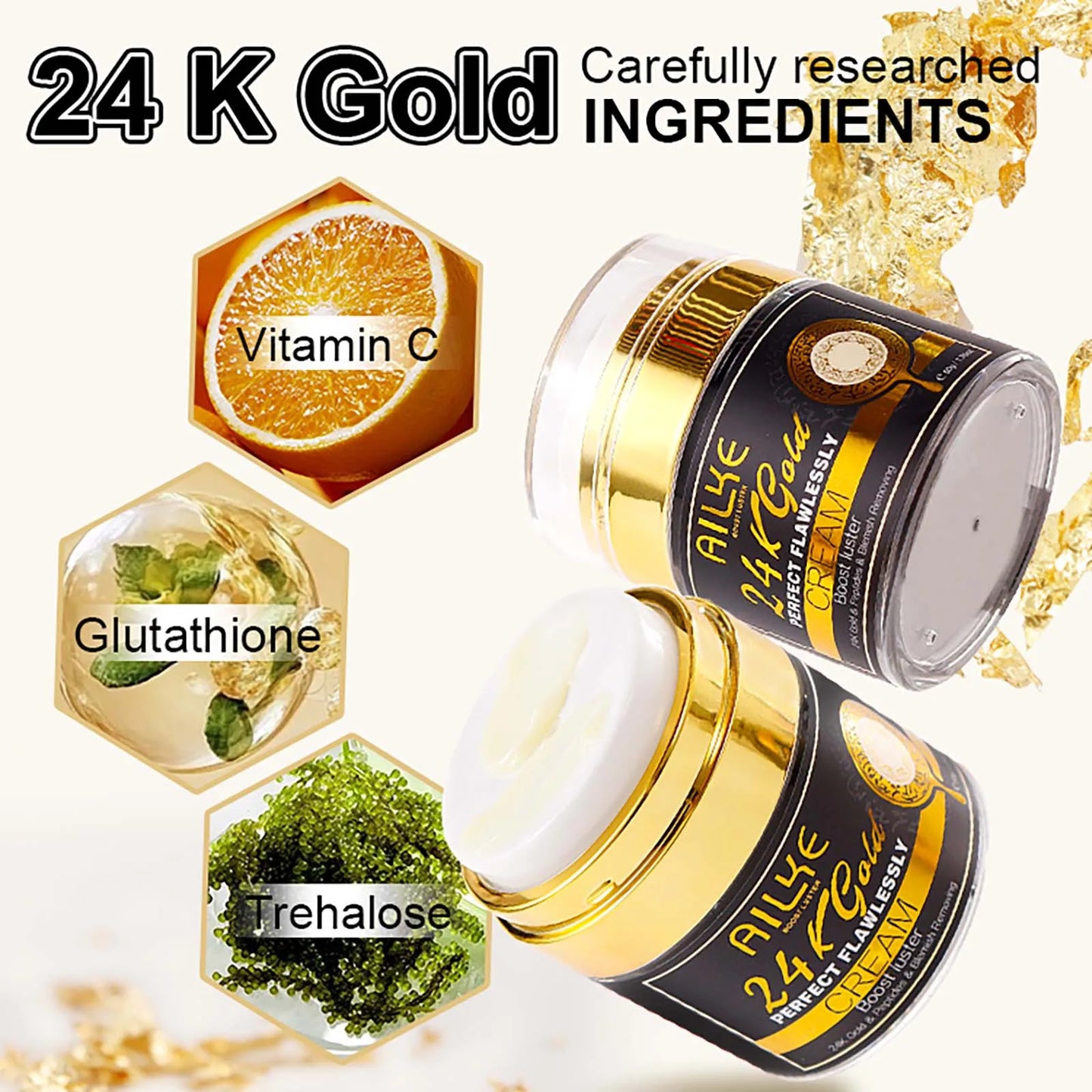 AILKE 24K Gold Perfect Flawlessly Lightening Skin Care Kit, Moisturizing, Smooth Skin, Even Skin Tone, Reduce Wrinkles