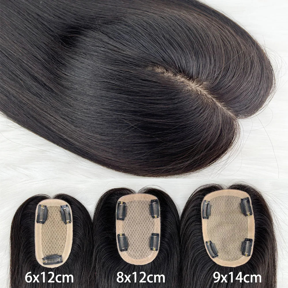 Black Brown Color Topper With Clips 3 Sizes Silk Base Virgin Human Hair Women Toppers Free Part Natural Scalp Top European Hair
