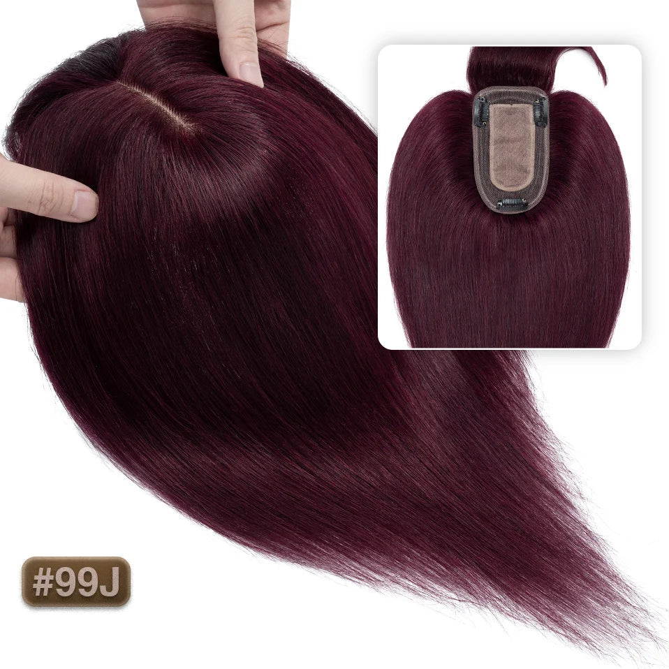 TESS Women Topper 7x12.5cm Hair Toppers With Bangs Hair Clips Natural Hair Wigs 100% Human Hair Silk Base Clip In Hair Extension