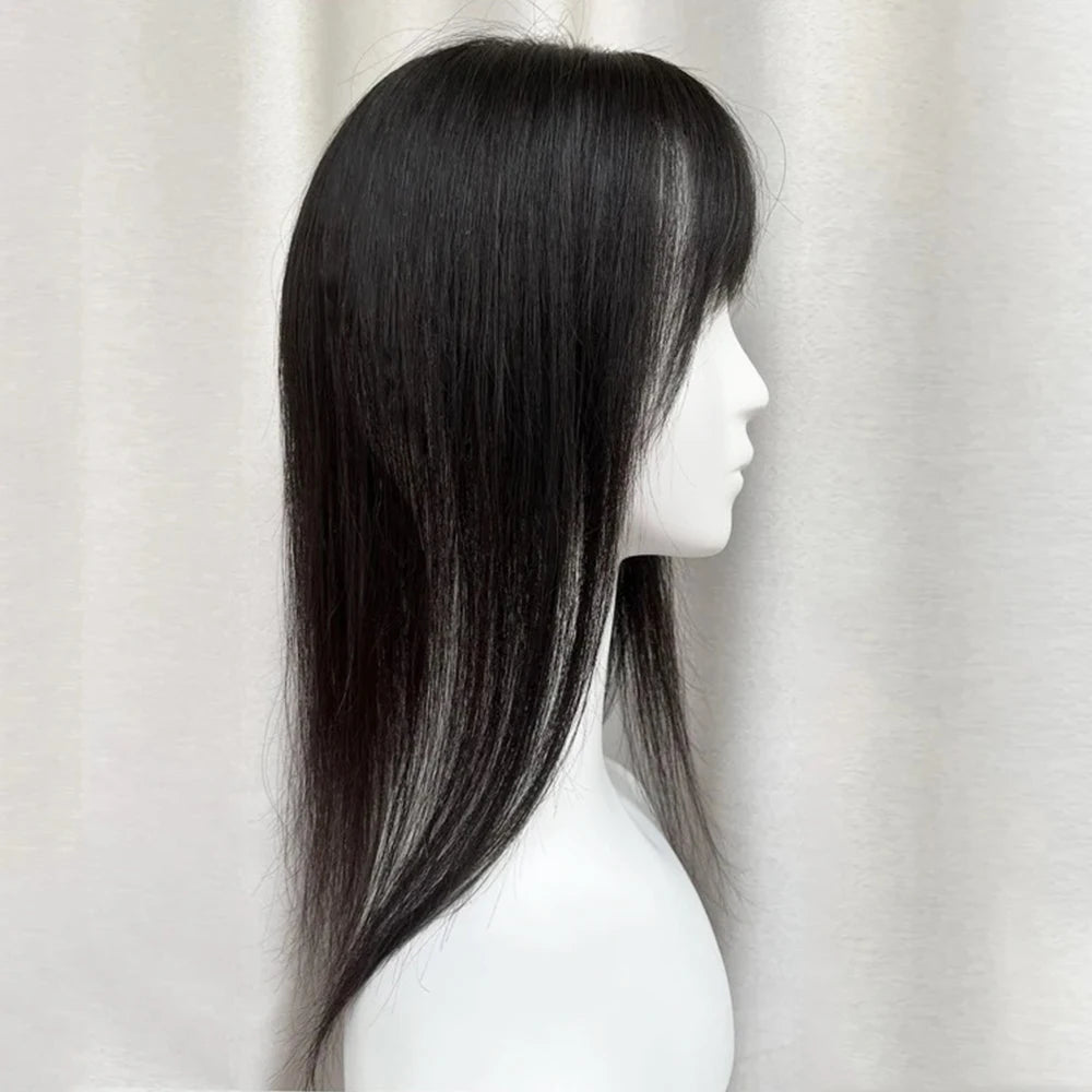 All Sizes Silk Base Virgin Human Hair Toppers with Bangs Full Handmade Silk Top Human Hair Piece Fringe Women Toupee With Clips