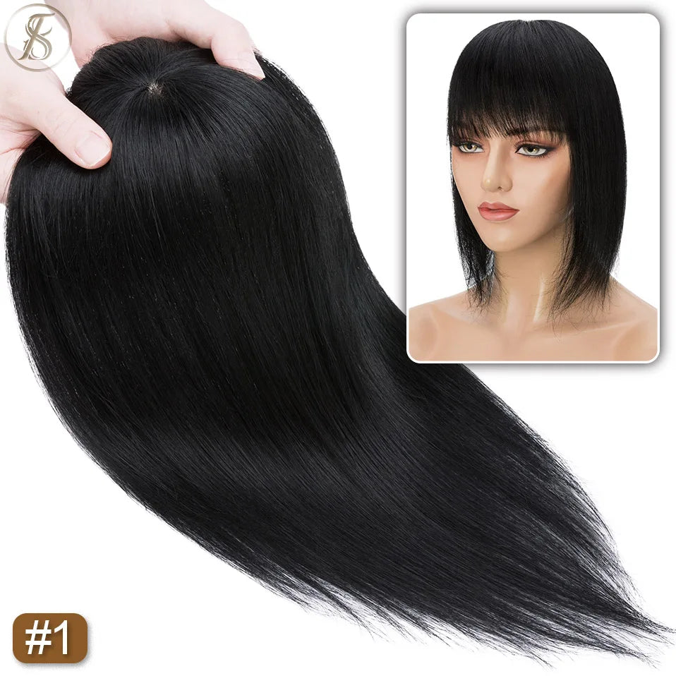 TESS Human Hair Toppers 8.5x8.5cm Women Topper 2cm Hair Vortex Natural Hair Wigs Center Crown Machine-made Hairpiece With Bangs