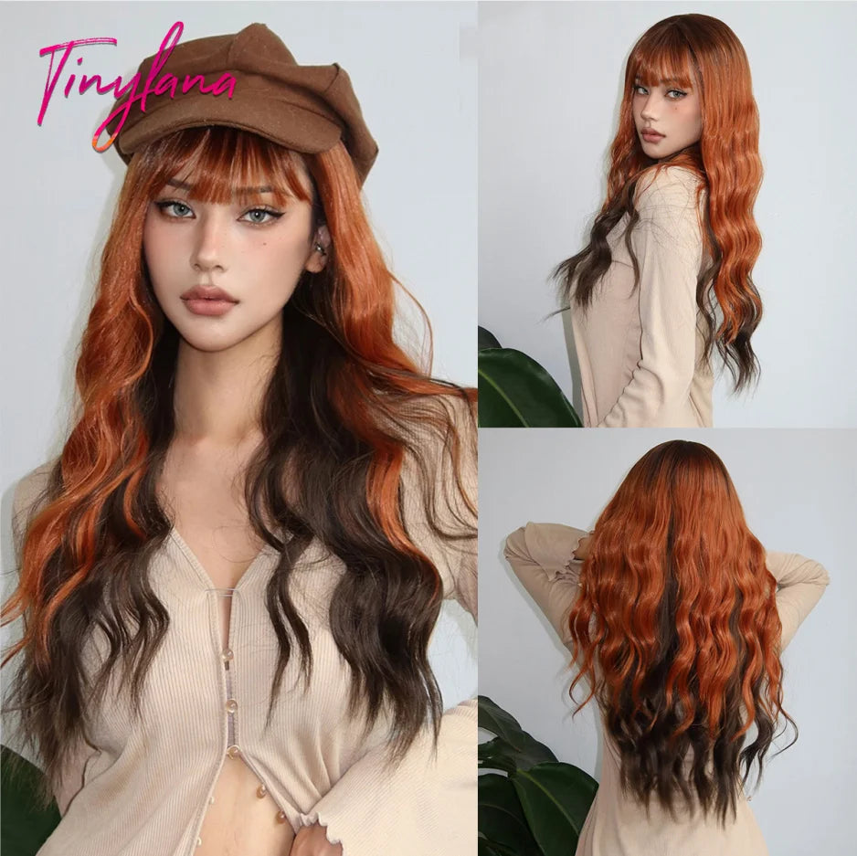 Long Curly White Platinum Synthetic Wigs with Bangs for Women Afro Cosplay Lolita Wavy Wig Natural Hair Heat Reisitant Daily Use