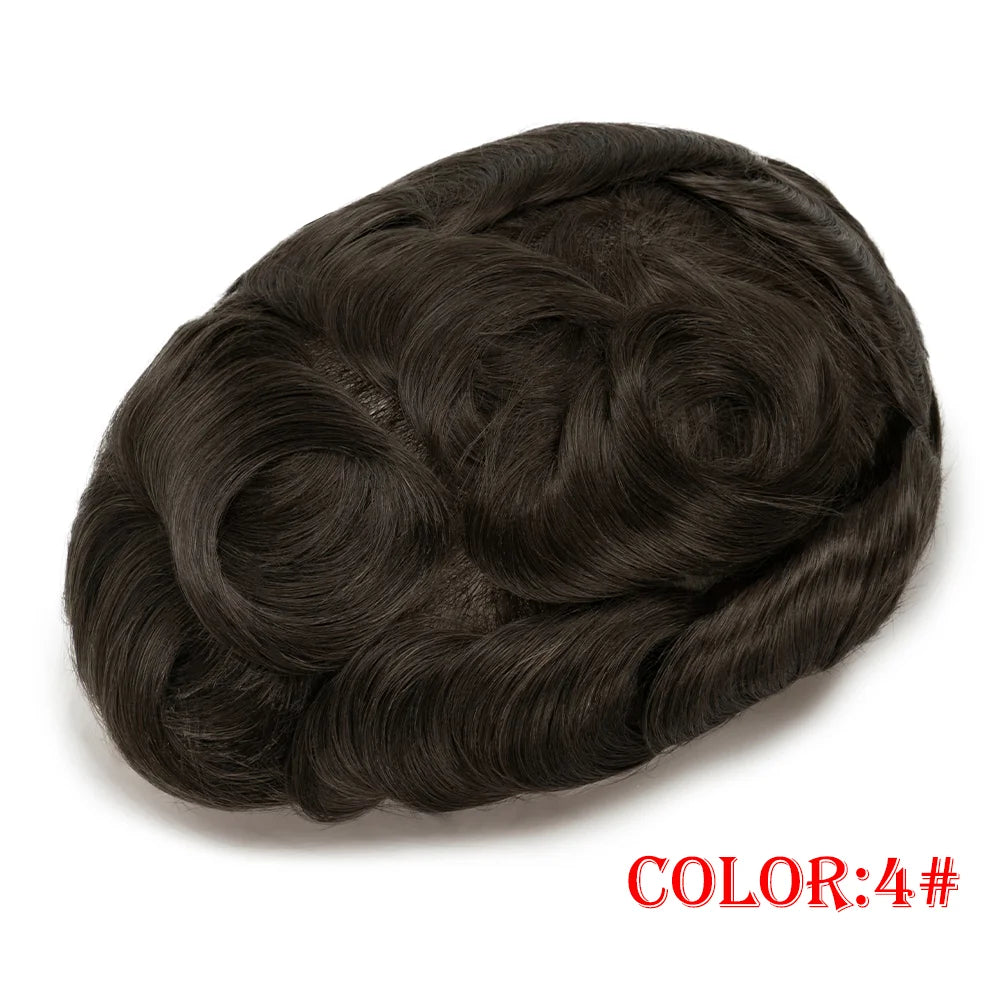 Men Wig Toupee For Men Natural Hairline Indian Human Hair Men's Capillary Prothesis Hair Wig Male 0.1mm Thin Skin Hair Wig