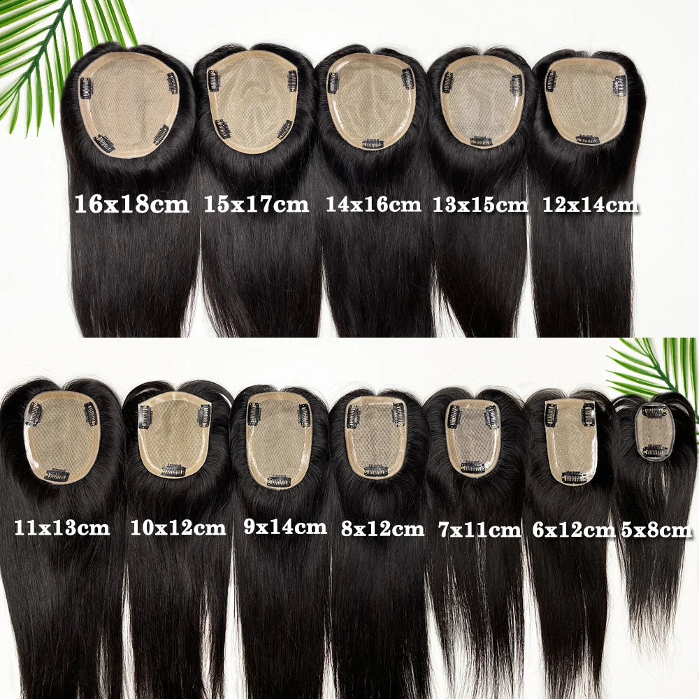 All Sizes Silk Base Virgin Human Hair Toppers with Bangs Full Handmade Silk Top Human Hair Piece Fringe Women Toupee With Clips