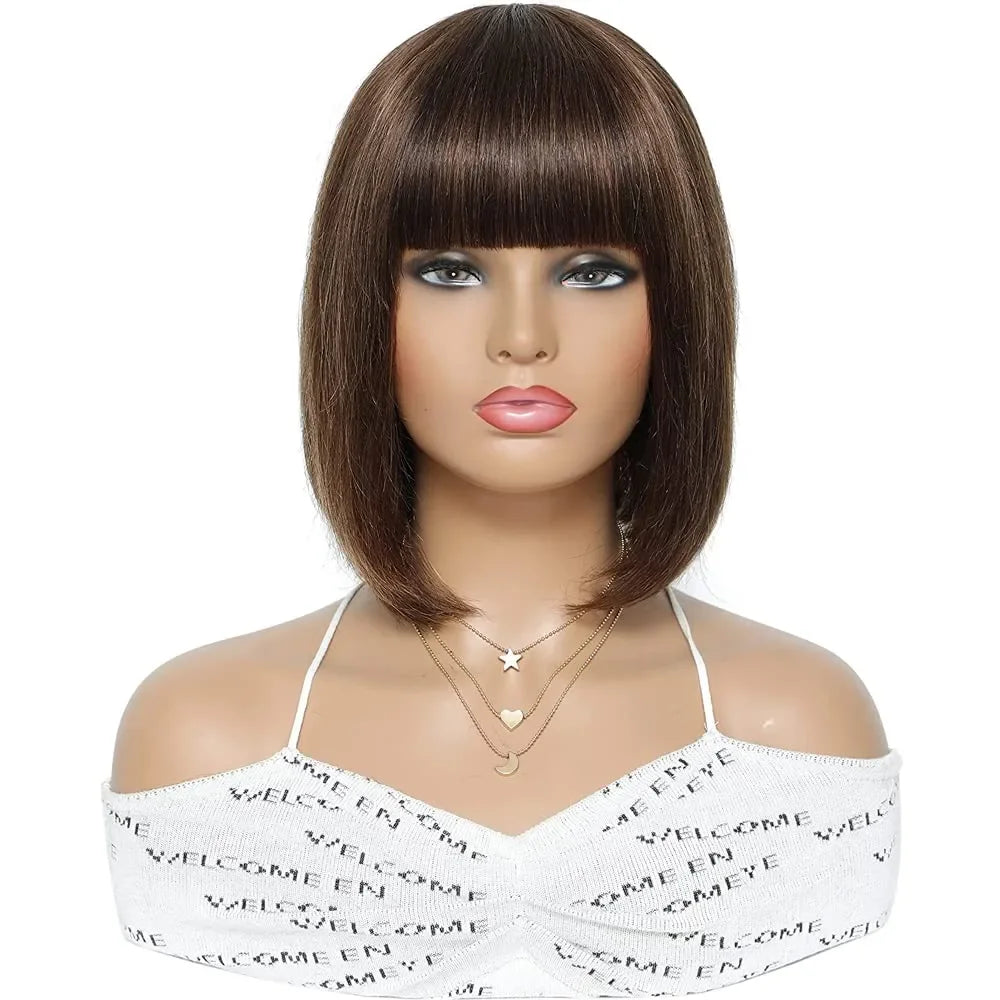 Straight Bob Human Hair Wigs With Bangs Short Brazilian Human Hair 150density For Woman No Lace Full Machine Made Human Hair Wig
