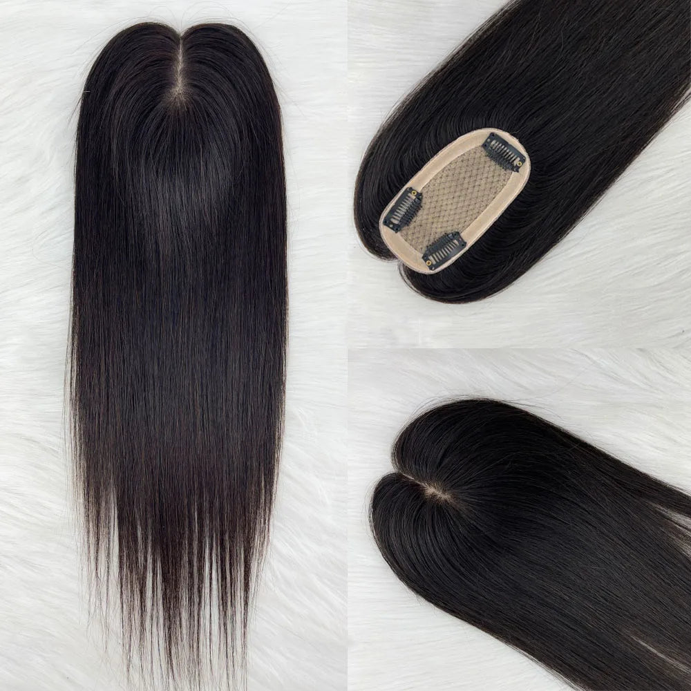 Black Brown Color Topper With Clips 3 Sizes Silk Base Virgin Human Hair Women Toppers Free Part Natural Scalp Top European Hair