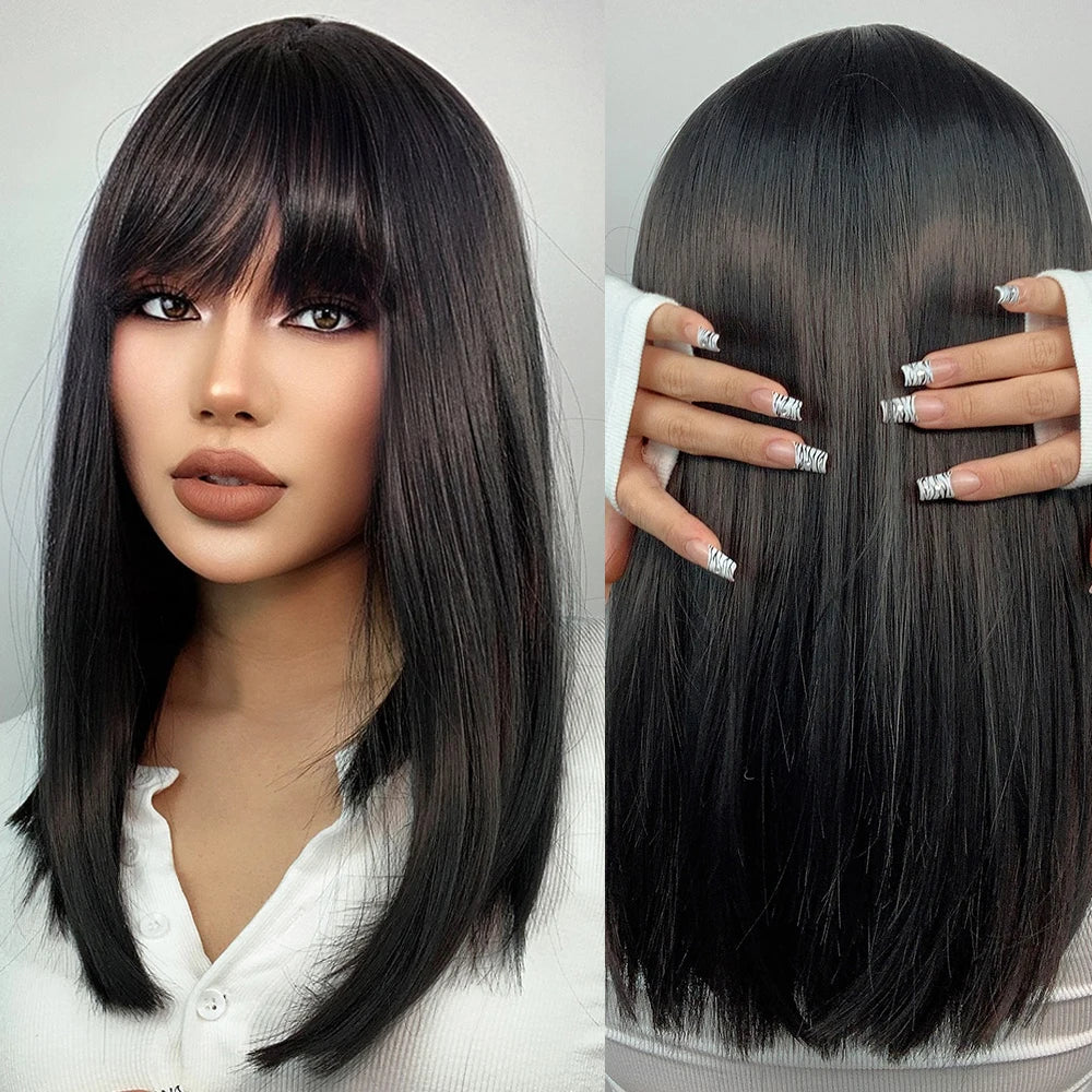 ELEMENT Synthetic Short Straight Wig Black Ombre Blonde Bob Wigs with Bangs for Women Cosplay Party Daily Hair Headband