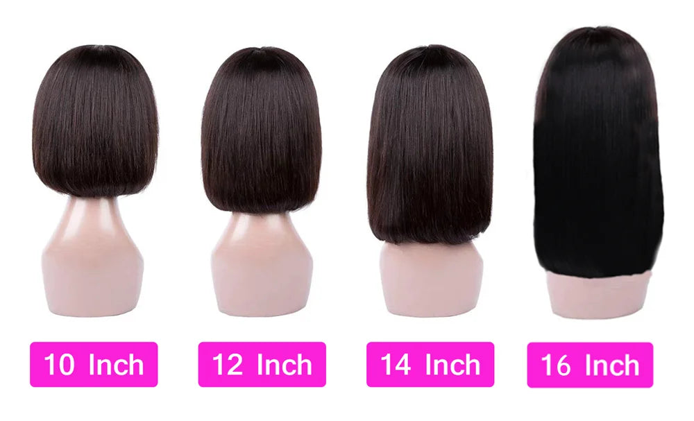 Straight Bob Human Hair Wigs With Bangs Short Brazilian Human Hair 150density For Woman No Lace Full Machine Made Human Hair Wig