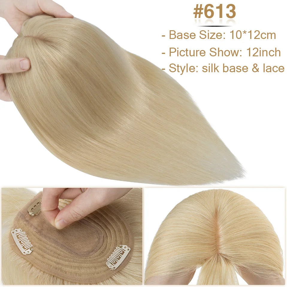 S-noilite Hair Toppers 10x12cm Women Topper 3.5x9cm Silk Base Natural Hair Wig 100% Human Hair For Women Hairpiece With Bangs