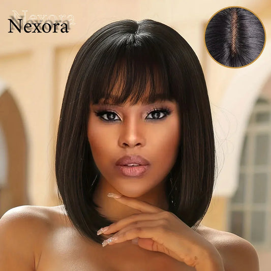 3X1 Straight Bob Wig With Bangs Full Fringe Machine Made Glueless Ready-to-Wear 30 Inch Brazilian Wig Human Hair Wig For Women