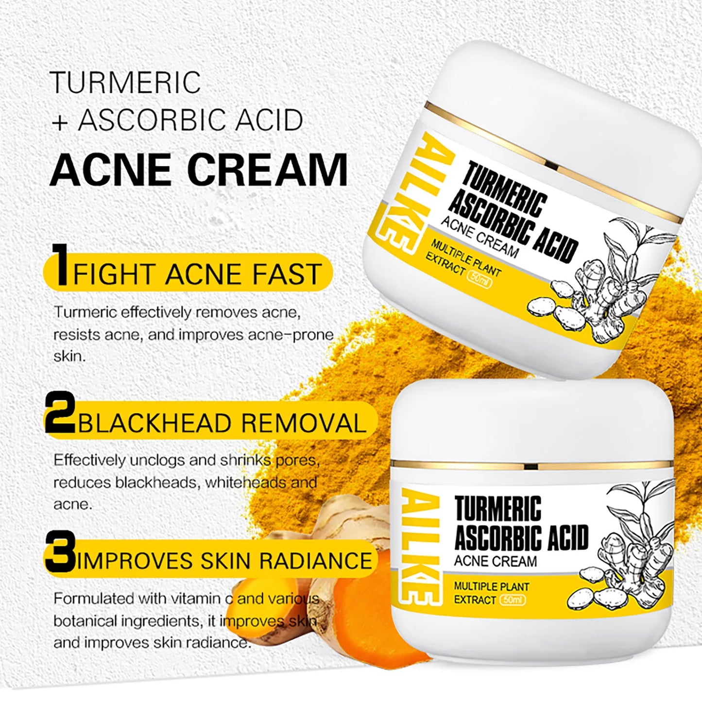 AILKE Natural Turmeric Skin Care Range, Lightening, Cleaning Skin, Moisturizes, Remove Acne and Pimples, Refining Pores