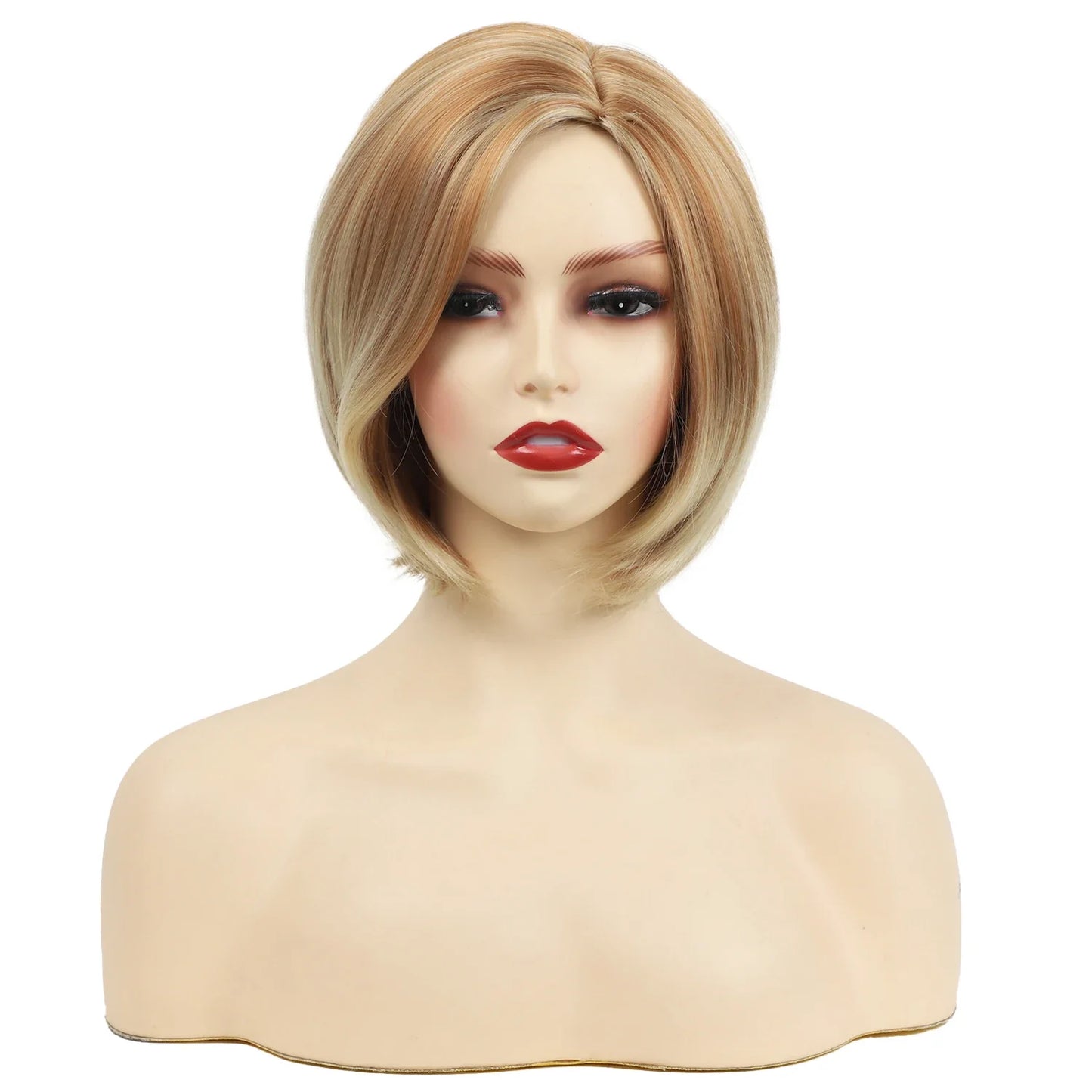 Women's Fashion Wig Natural Brown Short Bob Hair Wig with Side Bangs Daily Party Wigs for Women Female Heat Resistant Fake Hair