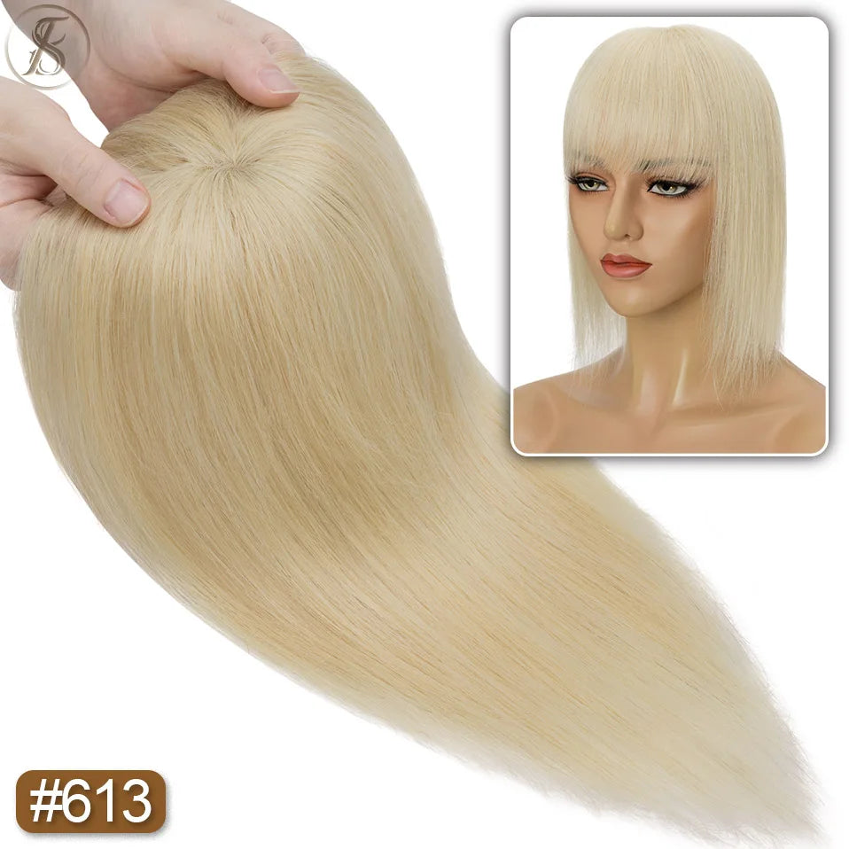 TESS Human Hair Toppers 8.5x8.5cm Women Topper 2cm Hair Vortex Natural Hair Wigs Center Crown Machine-made Hairpiece With Bangs