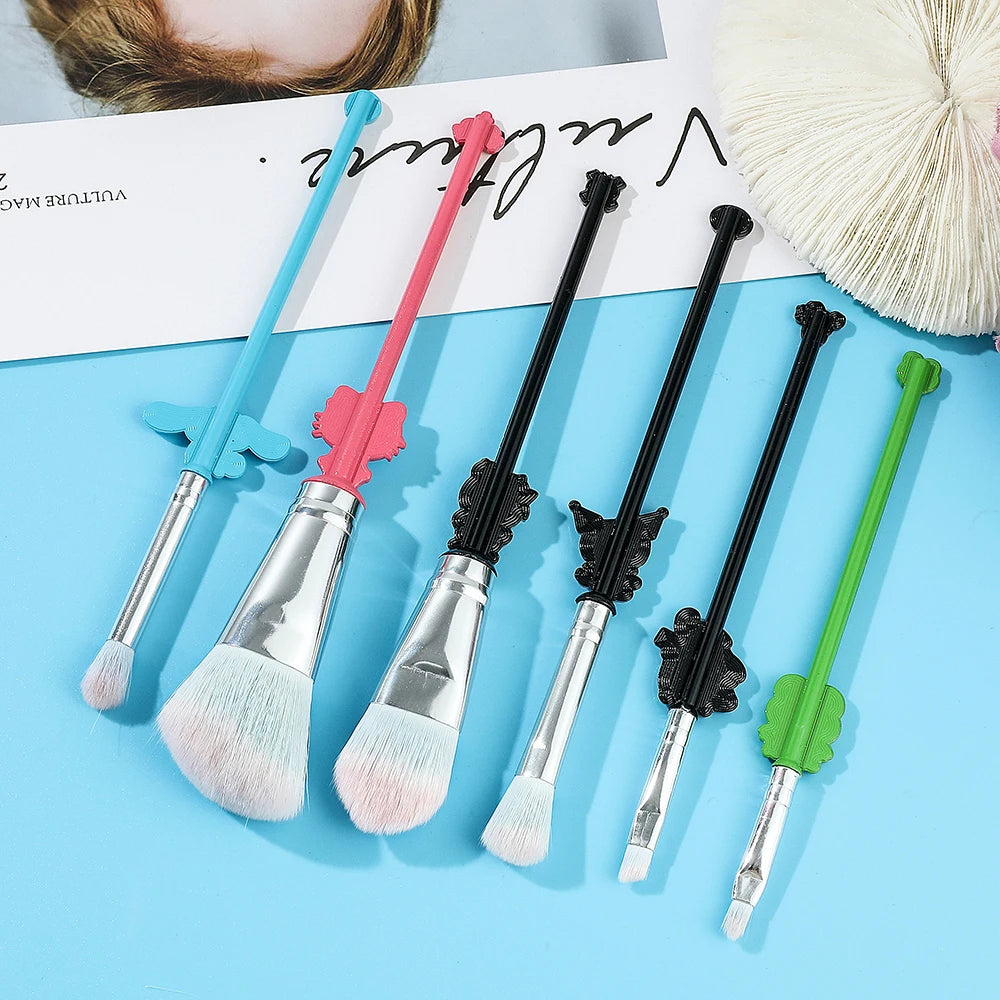 6Pcs Hello Kitty Makeup Brushes Kits Kawaii Sanrios Kuromi Powder Blending Blush Concealer Eyebrow Brush With Velvet Bag