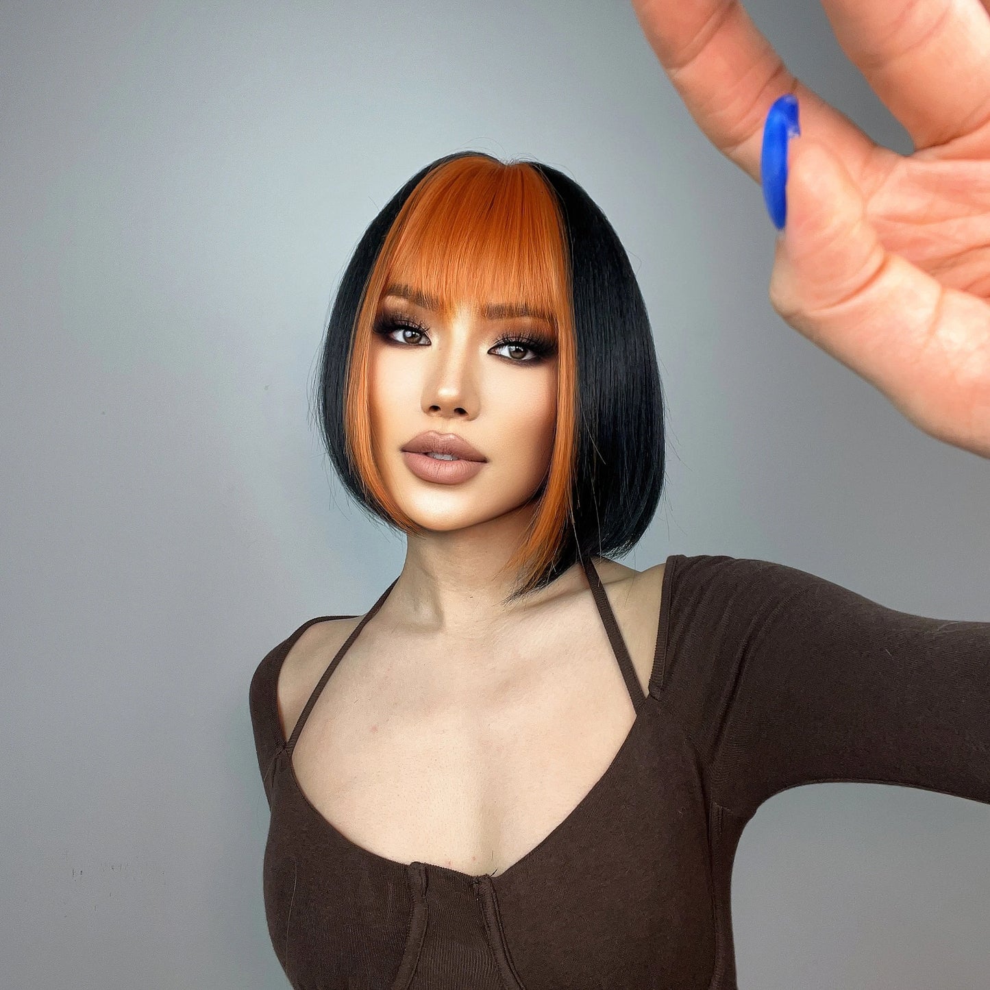 Short Straight Synthetic Wigs Black Mixed Ginger Orange Wigs for Women Natural Hair With Bangs Heat Resistant Daily Cosplay Wigs