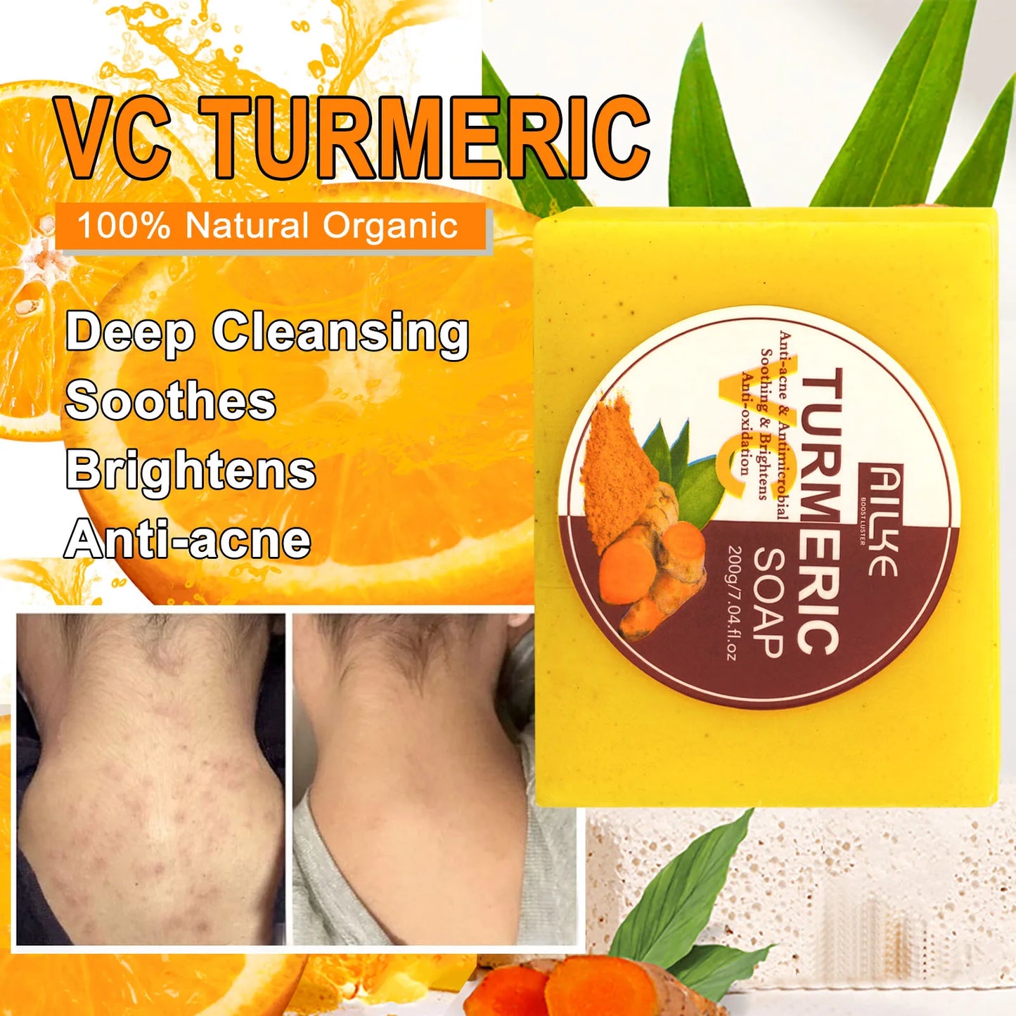 AILKE Organic Turmeric Skin Care Set, Brighten, Cleaning Skin, Reduce Acne,Pimples, Whitening, Even Skin Tone, Improve Dry Skin