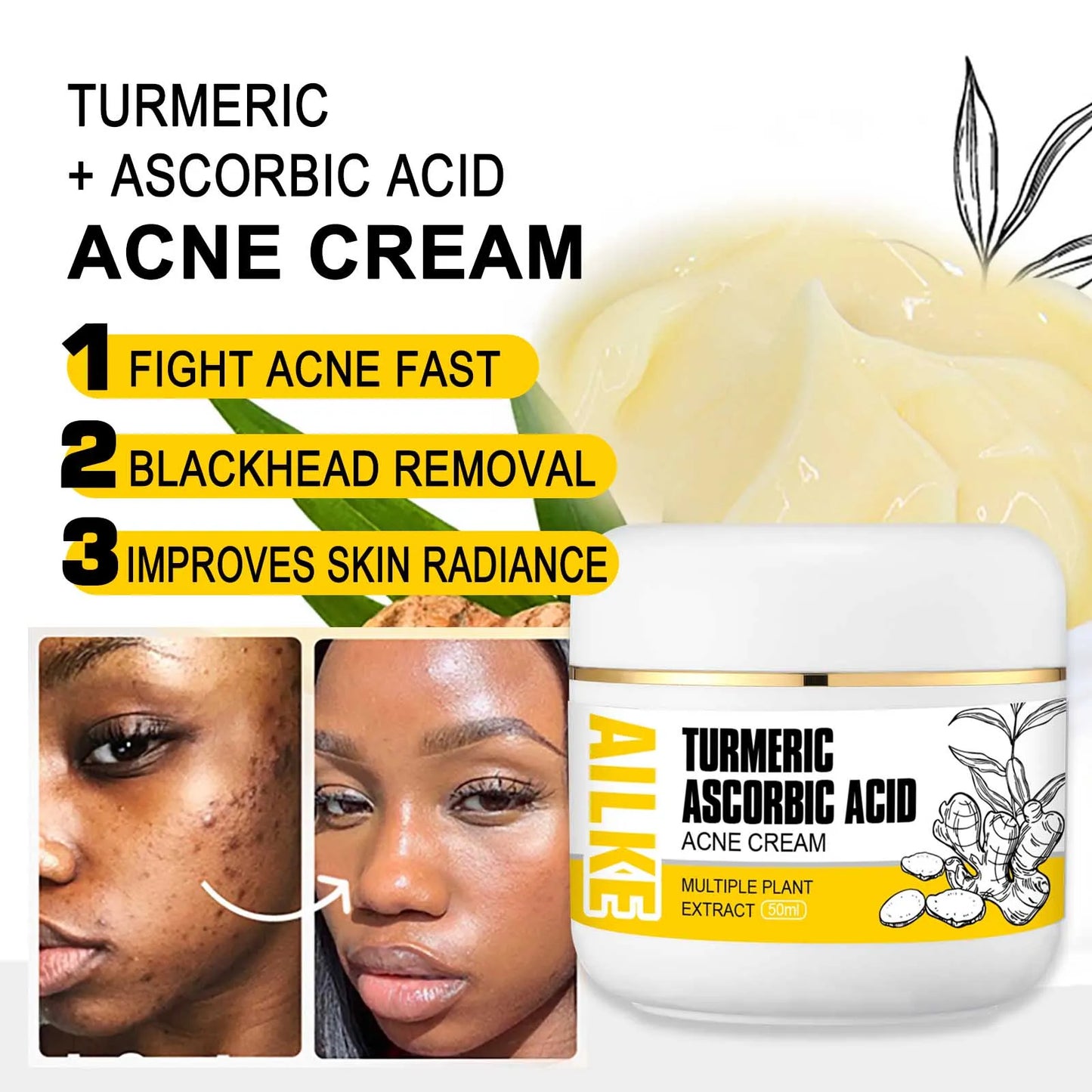 AILKE Natural Turmeric Skin Care Range, Lightening, Cleaning Skin, Moisturizes, Remove Acne and Pimples, Refining Pores