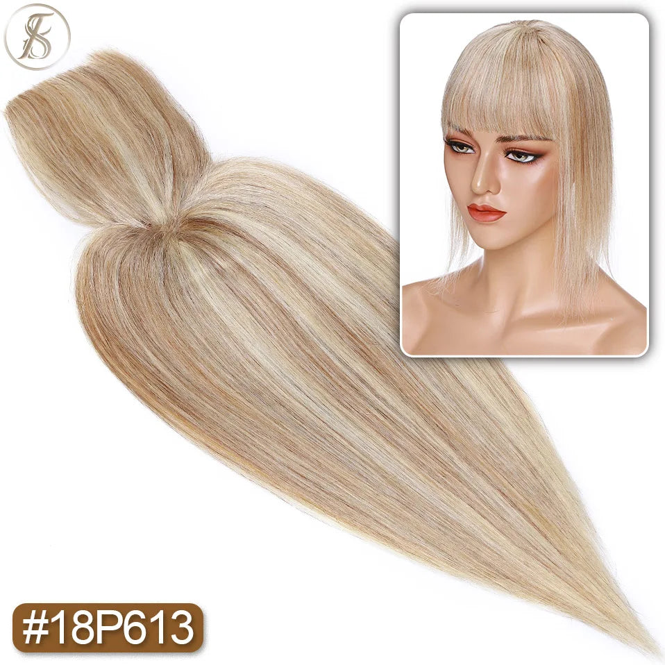 TESS Human Hair Toppers 8.5x8.5cm Women Topper 2cm Hair Vortex Natural Hair Wigs Center Crown Machine-made Hairpiece With Bangs