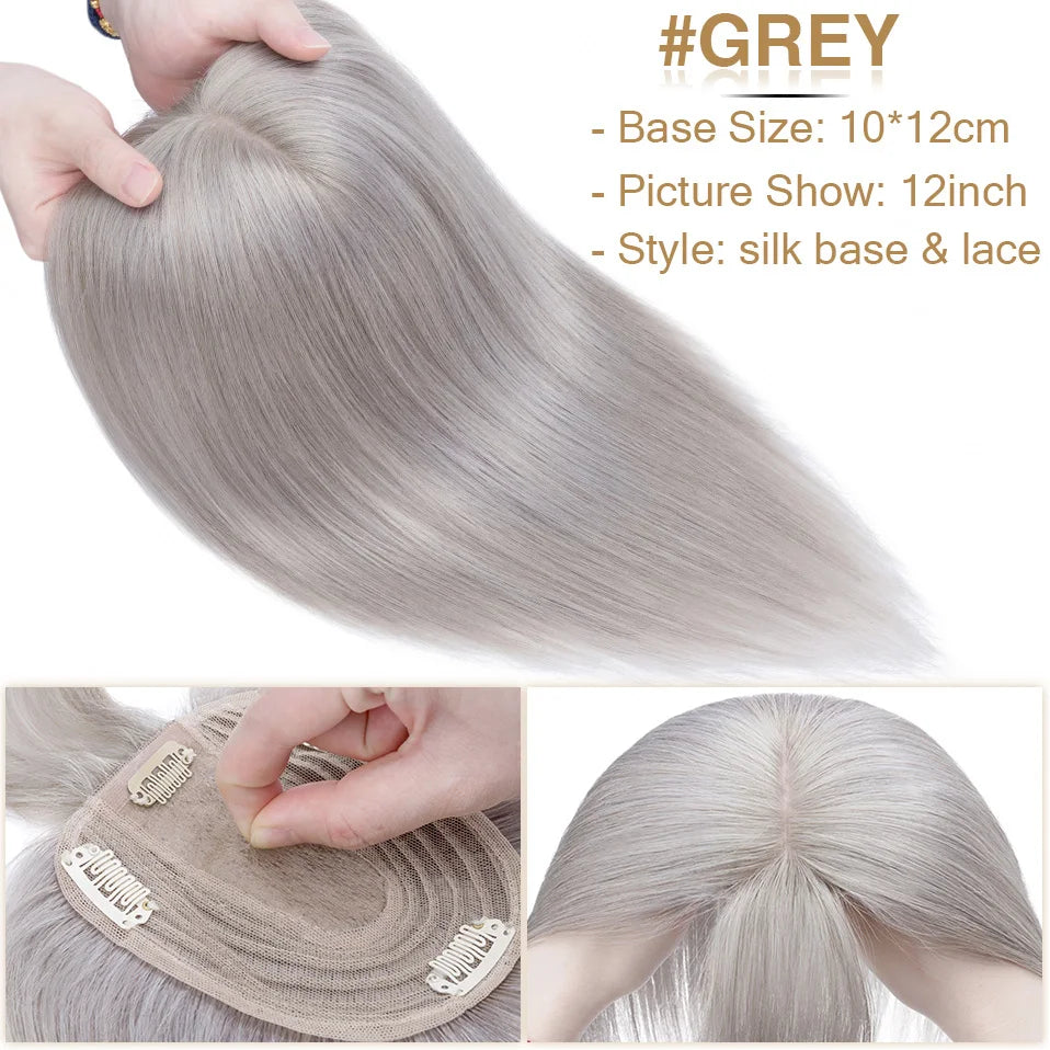 S-noilite Hair Toppers 10x12cm Women Topper 3.5x9cm Silk Base Natural Hair Wig 100% Human Hair For Women Hairpiece With Bangs