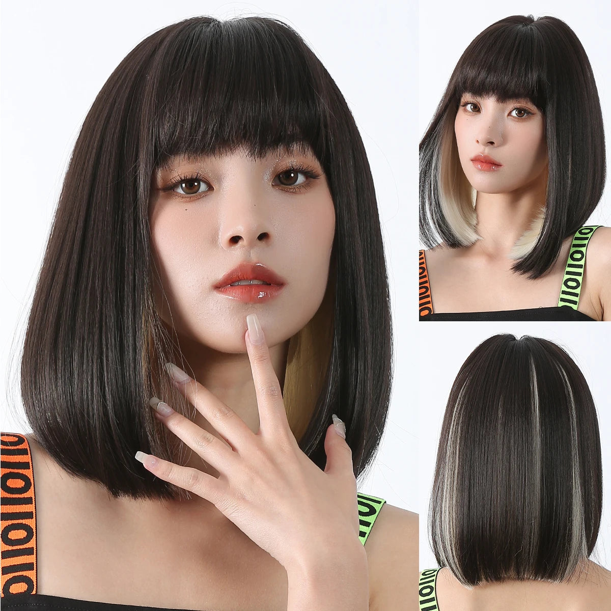 LOUIS FERRE Short Light Pink Bob Wigs With Bangs Natural Synthetic Wigs for Women Daily Cosplay Hair Heat Resistant Fibre Wig