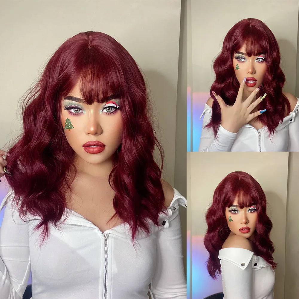 HENRY MARGU Short Half Black And Half White Wig Curly Wavy Shoulder Length Synthetic Hair Cosplay Wig with Bangs for Halloween