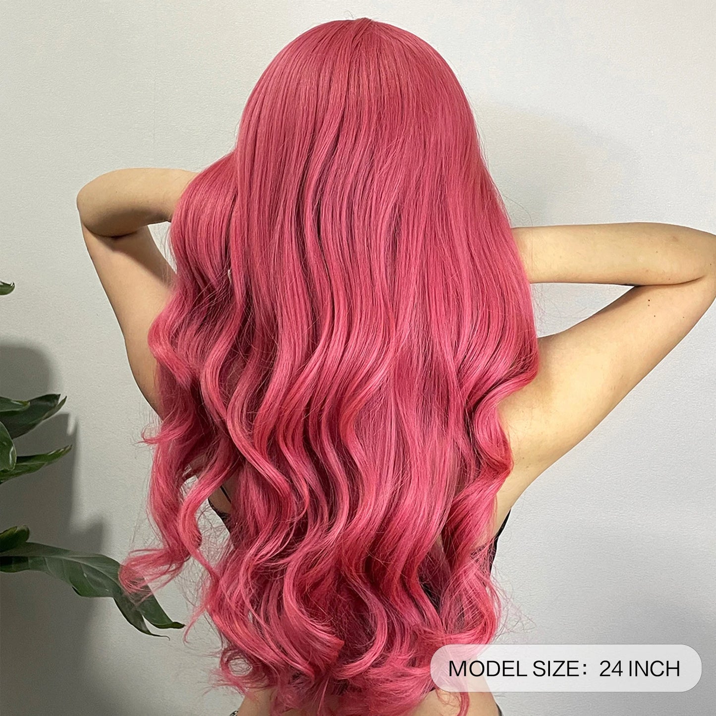 Pink Red Long Curly Wavy Synthetic Wigs Lolita Cosplay Hair With Bangs for Women Natural Water Wave Party Heat Resistant Wig