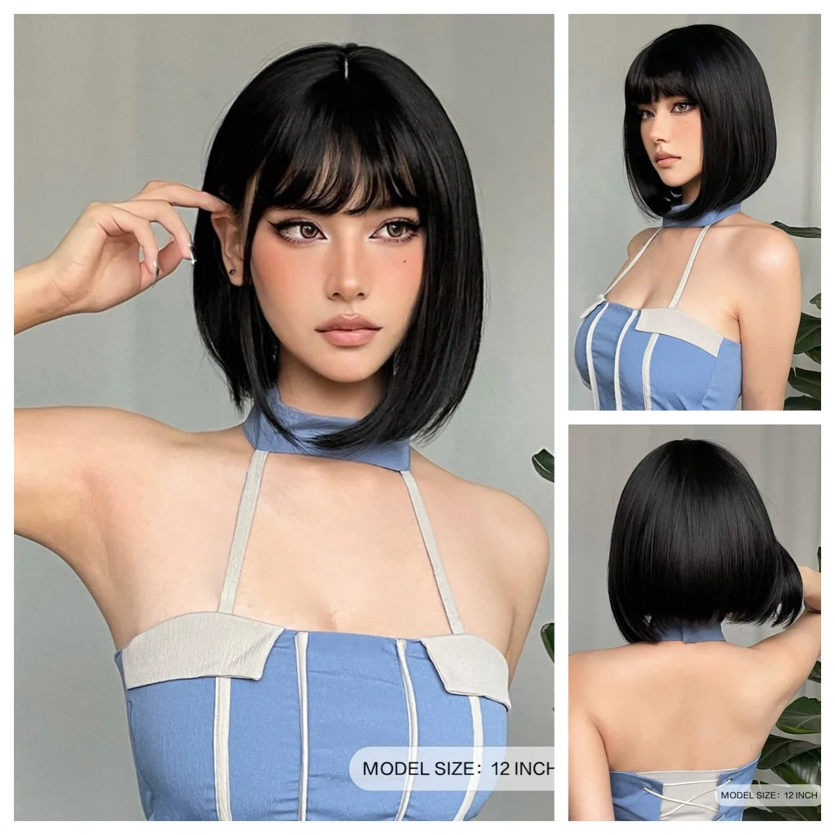 LOUIS FERRE Short Light Pink Bob Wigs With Bangs Natural Synthetic Wigs for Women Daily Cosplay Hair Heat Resistant Fibre Wig