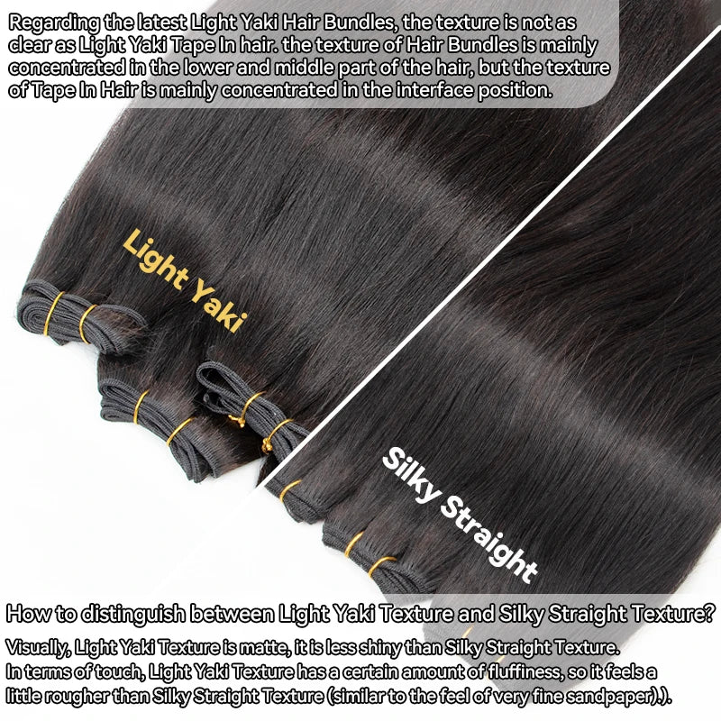 MRS HAIR Light Yaki Bundles Human Hair Yaki Straight Hair Bundles Remy Double Weft Bouncy Fluffy 1B Natural Black 12-24inch 100G
