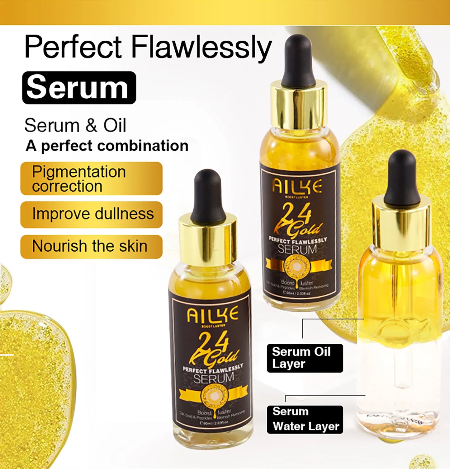 AILKE 24K Gold Perfect Flawlessly Lightening Skin Care Kit, Moisturizing, Smooth Skin, Even Skin Tone, Reduce Wrinkles