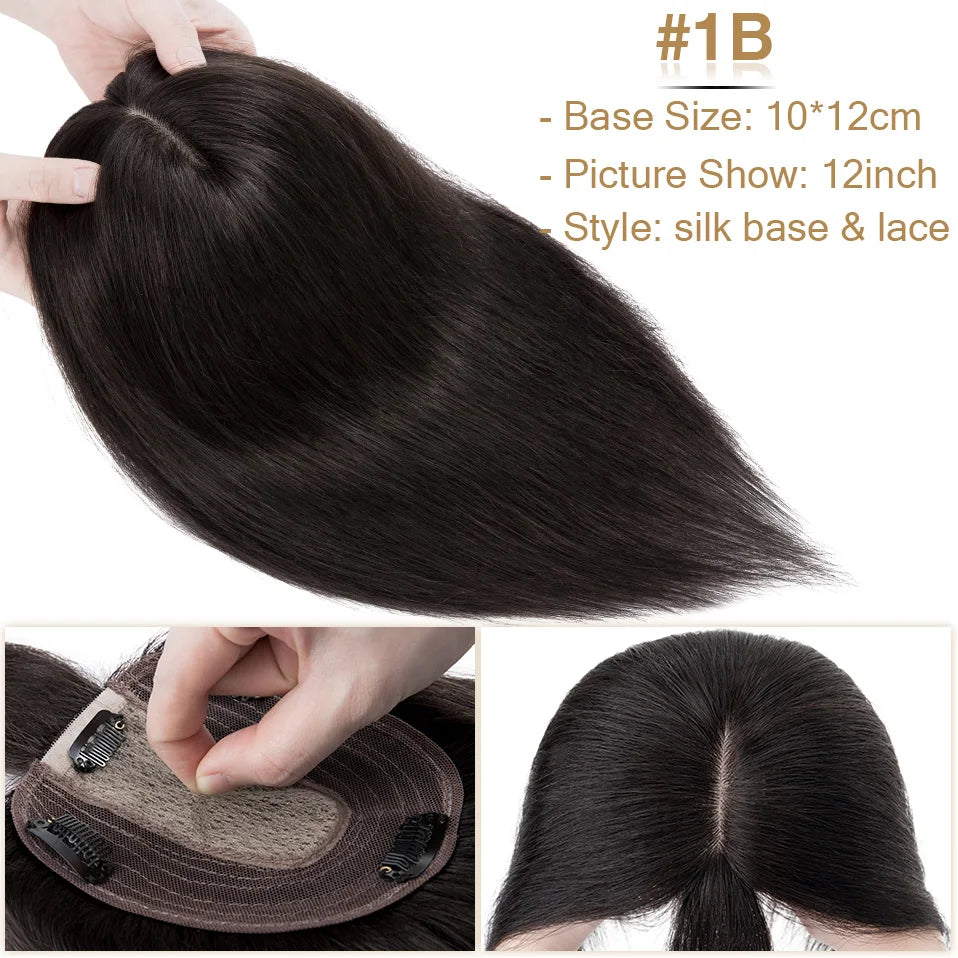 S-noilite Hair Toppers 10x12cm Women Topper 3.5x9cm Silk Base Natural Hair Wig 100% Human Hair For Women Hairpiece With Bangs