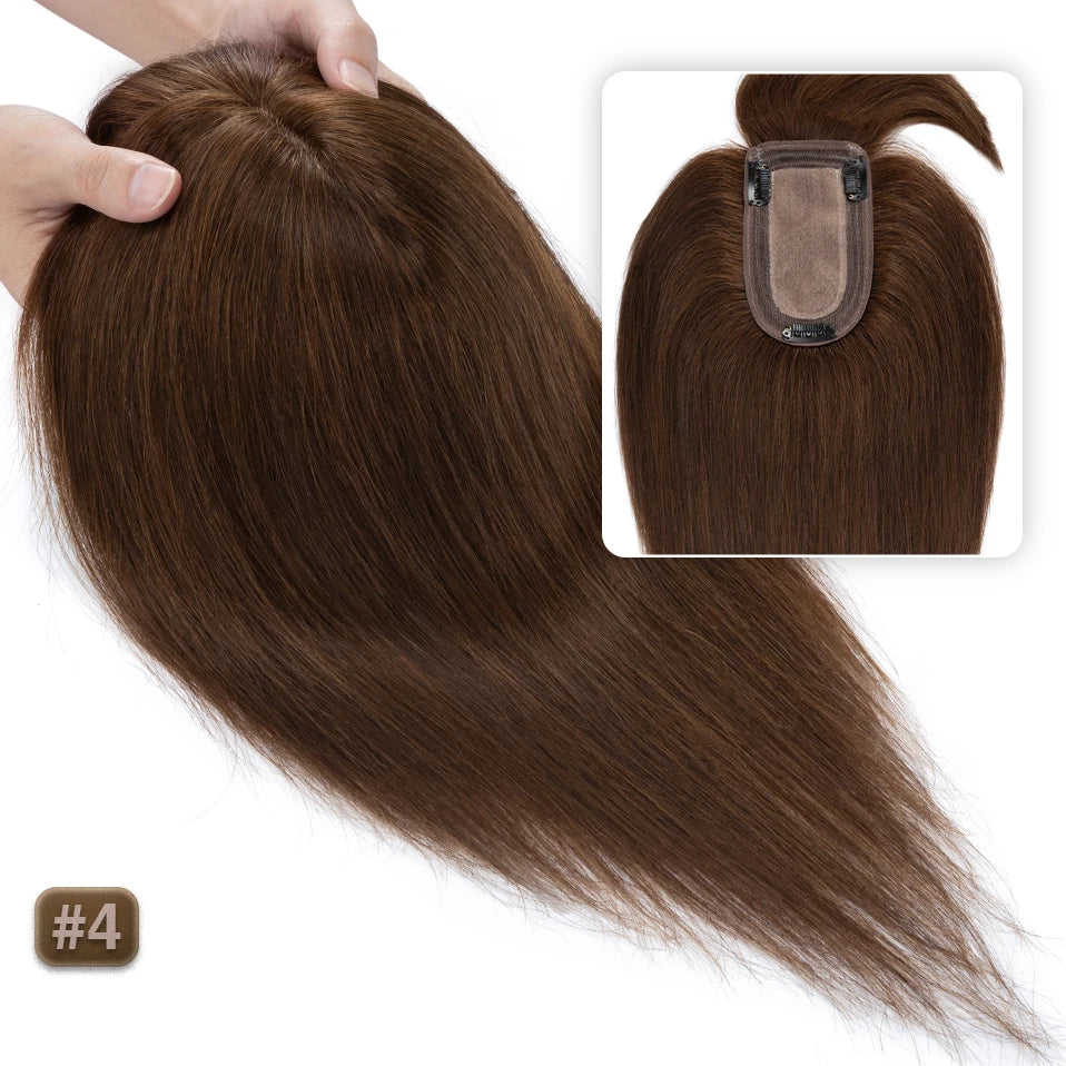 TESS Women Topper 7x12.5cm Hair Toppers With Bangs Hair Clips Natural Hair Wigs 100% Human Hair Silk Base Clip In Hair Extension