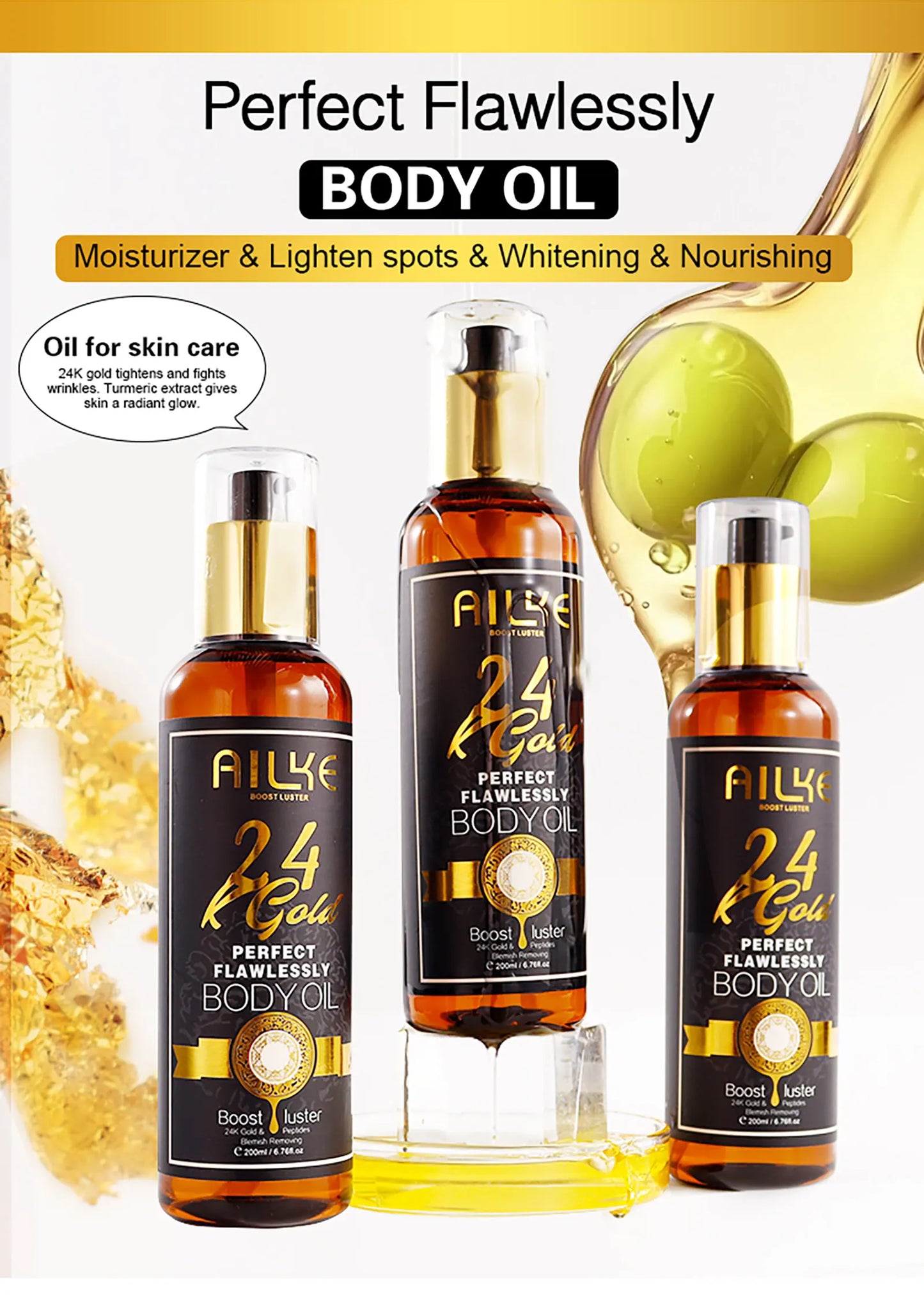 AILKE 24K Gold Perfect Flawlessly Lightening Skin Care Kit, Moisturizing, Smooth Skin, Even Skin Tone, Reduce Wrinkles